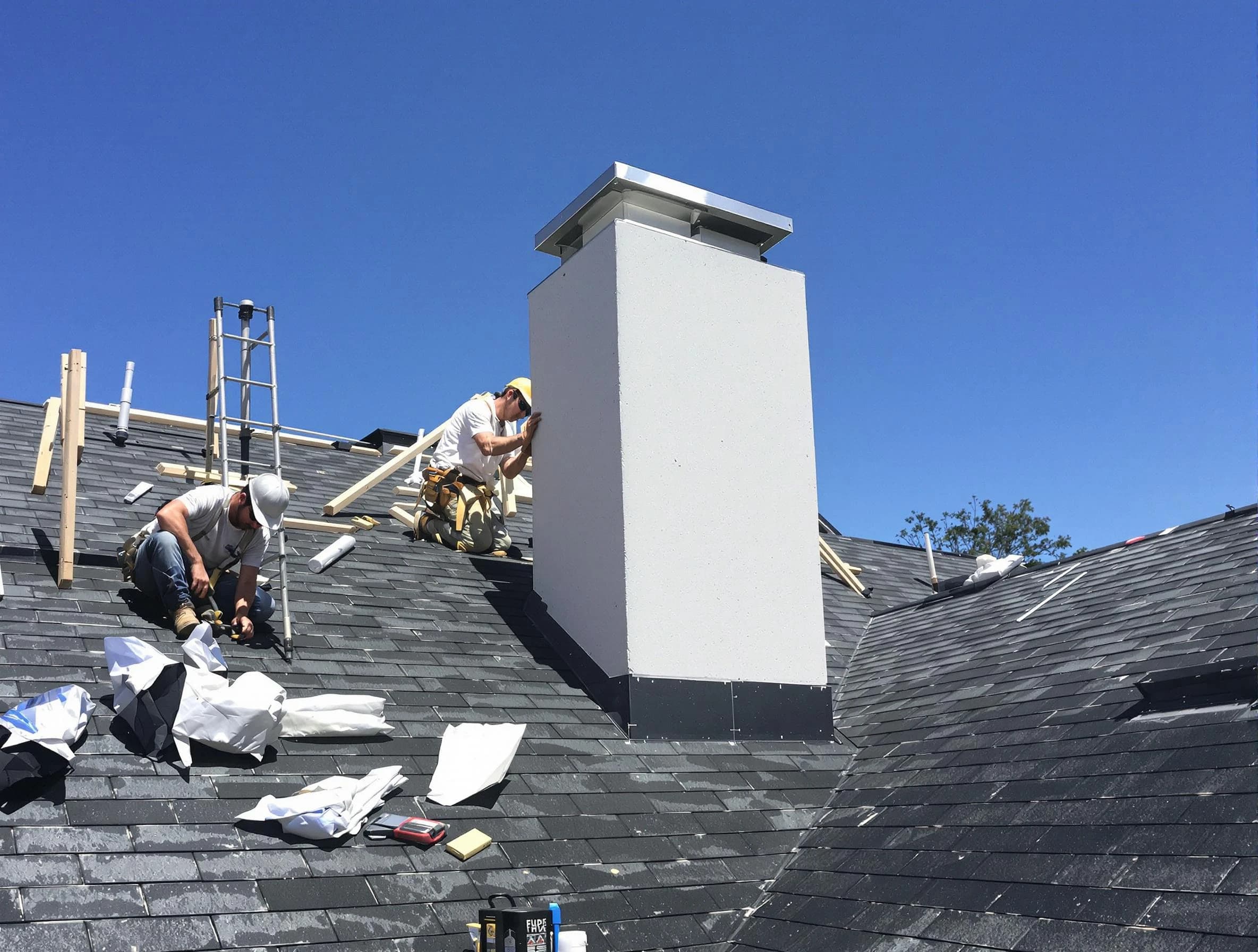 Stonecrest Chimney Sweep crew installing a new chimney in Stonecrest, GA