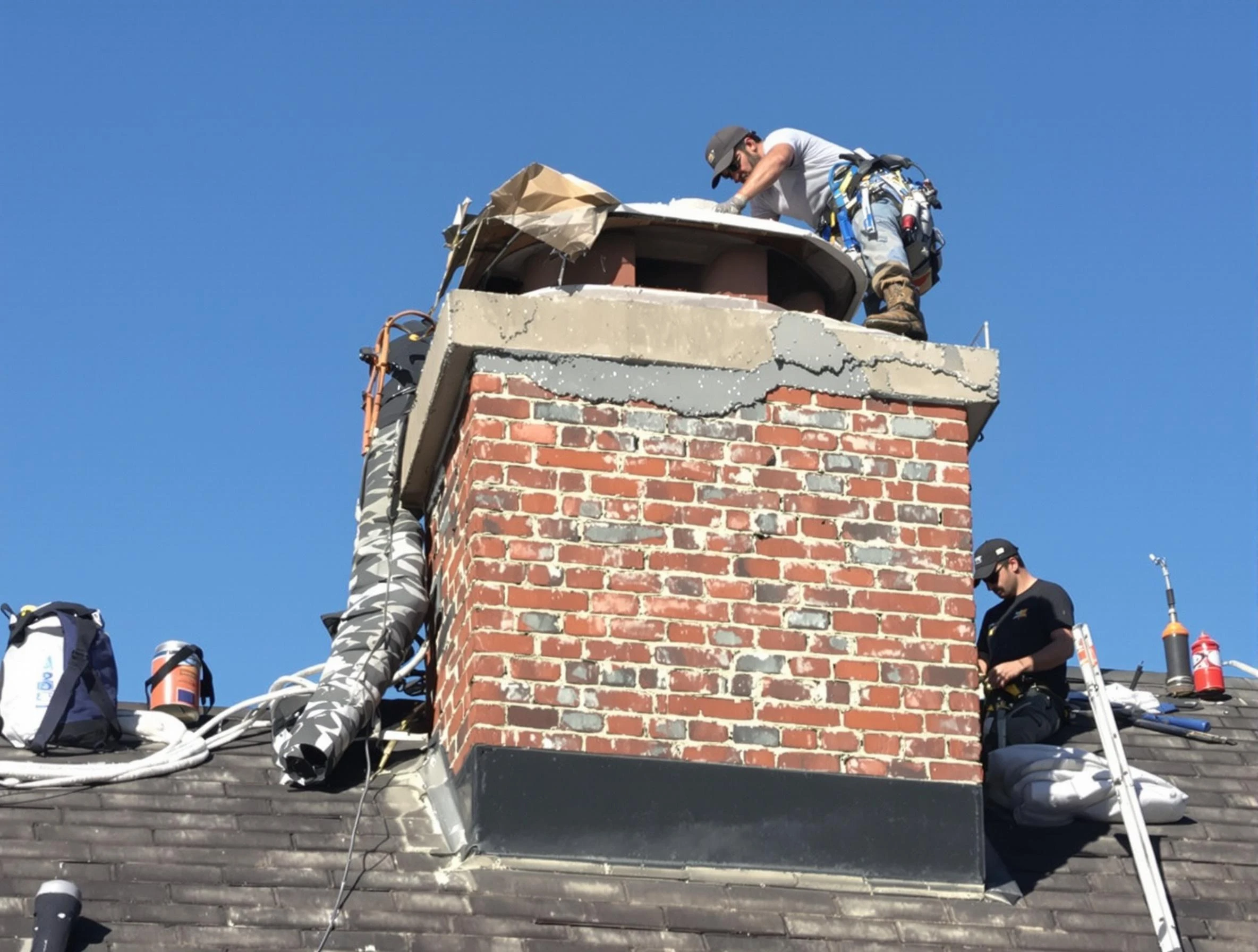 Stonecrest Chimney Sweep installing a custom chimney crown in Stonecrest, GA