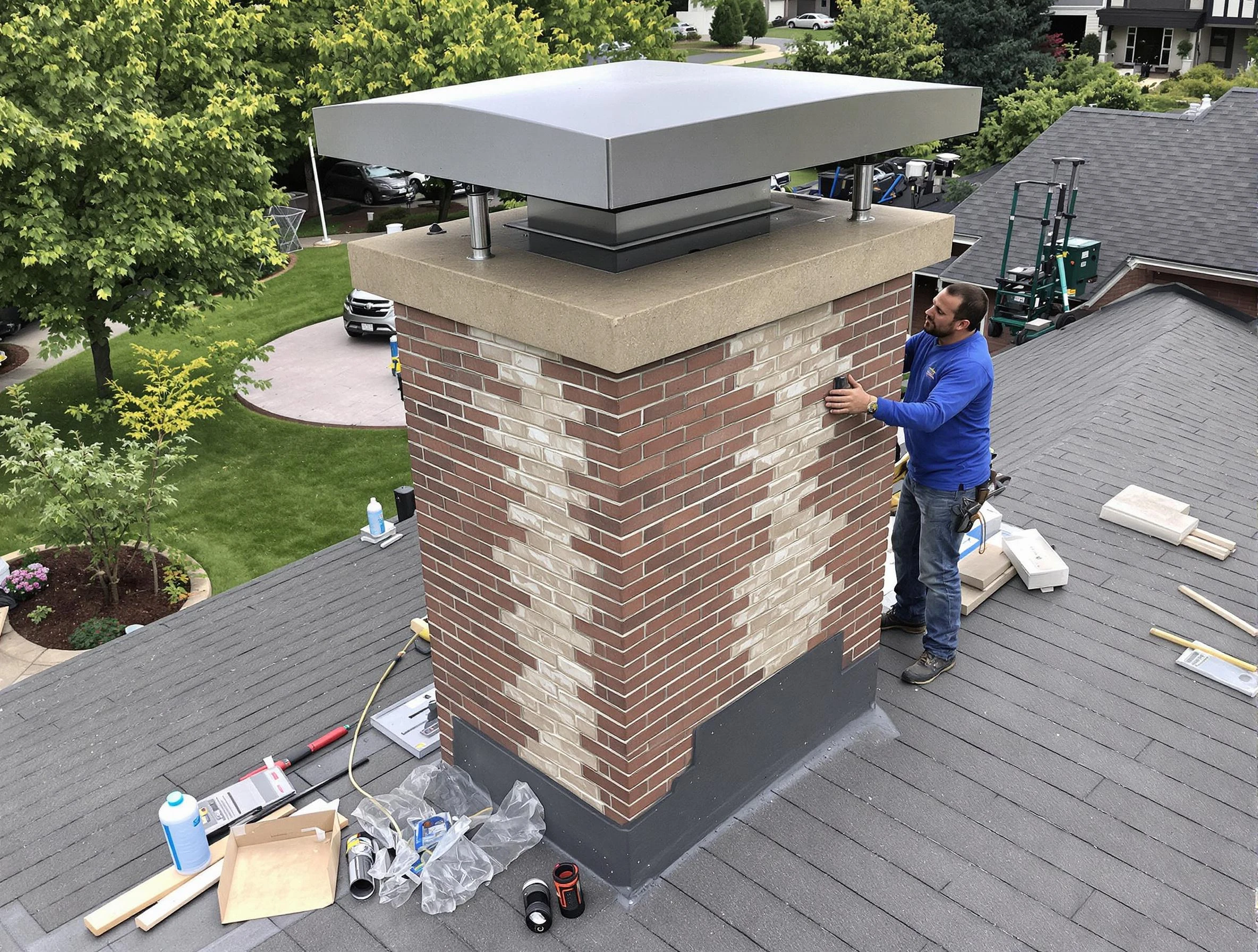 Stonecrest Chimney Sweep team working on a custom chimney remodel in Stonecrest, GA